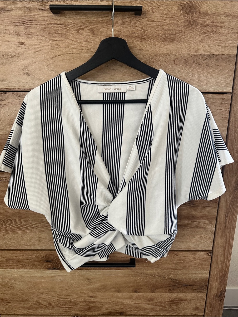 bishop + young Black & White Striped Twist-Front V-Neck Top
